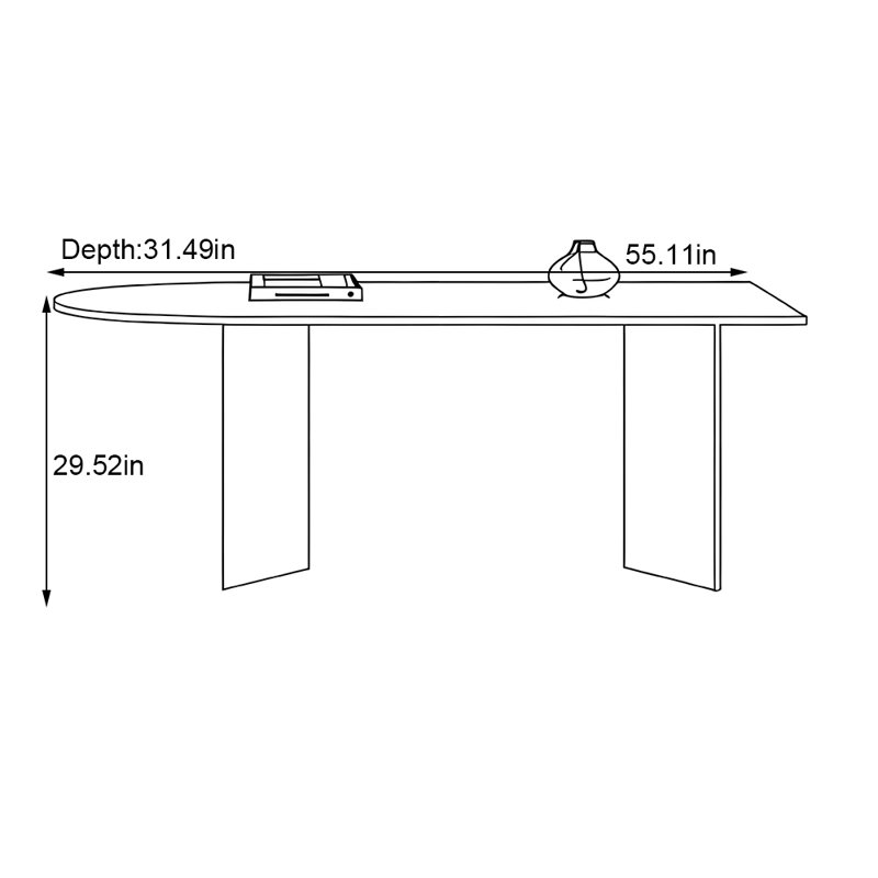 Simple black solid wood rock board table, 29.52"H x 55.11"L x 31.49"W