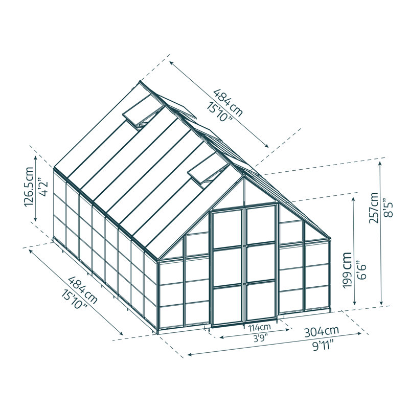Palram - Canopia Balance 10' W x 16' D Walk-In Hobby Polycarbonate Aluminum Frame Greenhouse Kit with Roof Vents - Silver