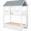 Lit simple superposé de style simple avec lit gigogne, toit et fenêtres, blanc et gris, assemblage facile pour une finition grise à la maison, cadre en pin sécuritaire