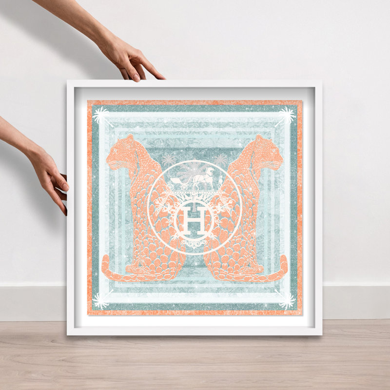 Casablanca to Paris Peach Shadowbox Animals Print by Oliver Gal, Black Frame, 12 x 12, 25.5"H x 25.5"W, White Frame
