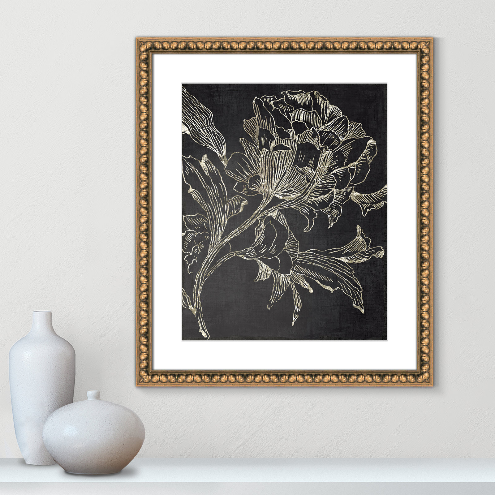 Golden Flower Folklore I by Asia Jensen - Picture Frame Graphic Art Print, Gold Bead Framed, 26.5" H x 22.5" W
