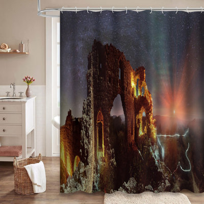 Ancient City Yard Night Stars Antique Shower Curtain with 12 Hooks