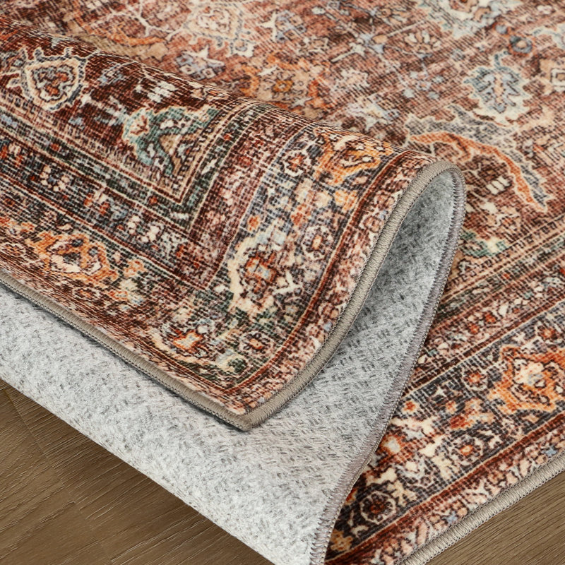 Tapis performance en brique Abastos, Rectangulaire 8 pi x 10 pi, Rouge / brique