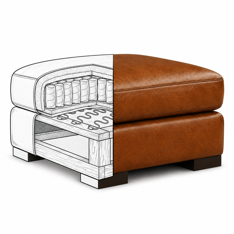 Ramba Classic Luxury 100% Top Grain Leather Ottoman, Made to Order, Mars Canyon