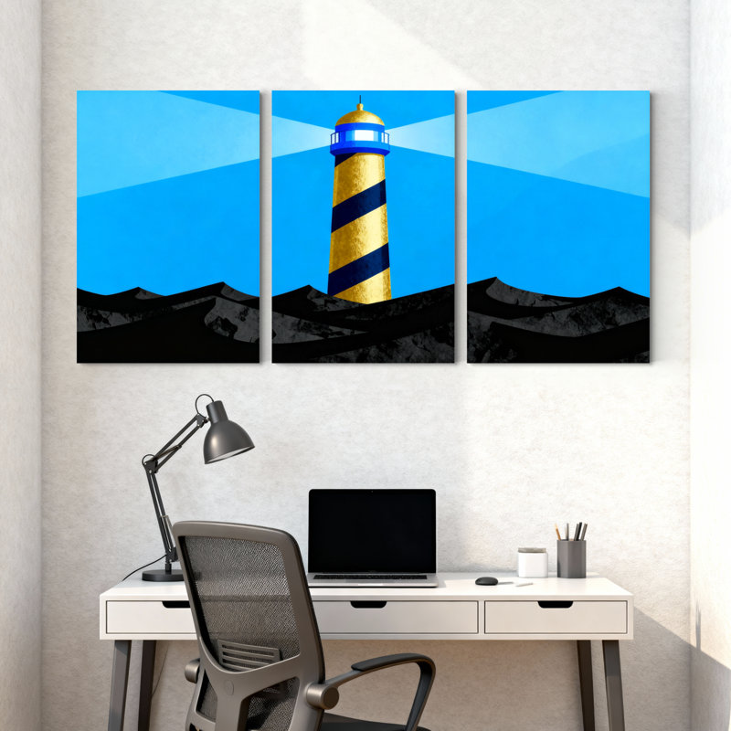 Ensemble de 3 impressions d'art sur toile, "Blue Sky Tower", H 18 po x l 36 po
