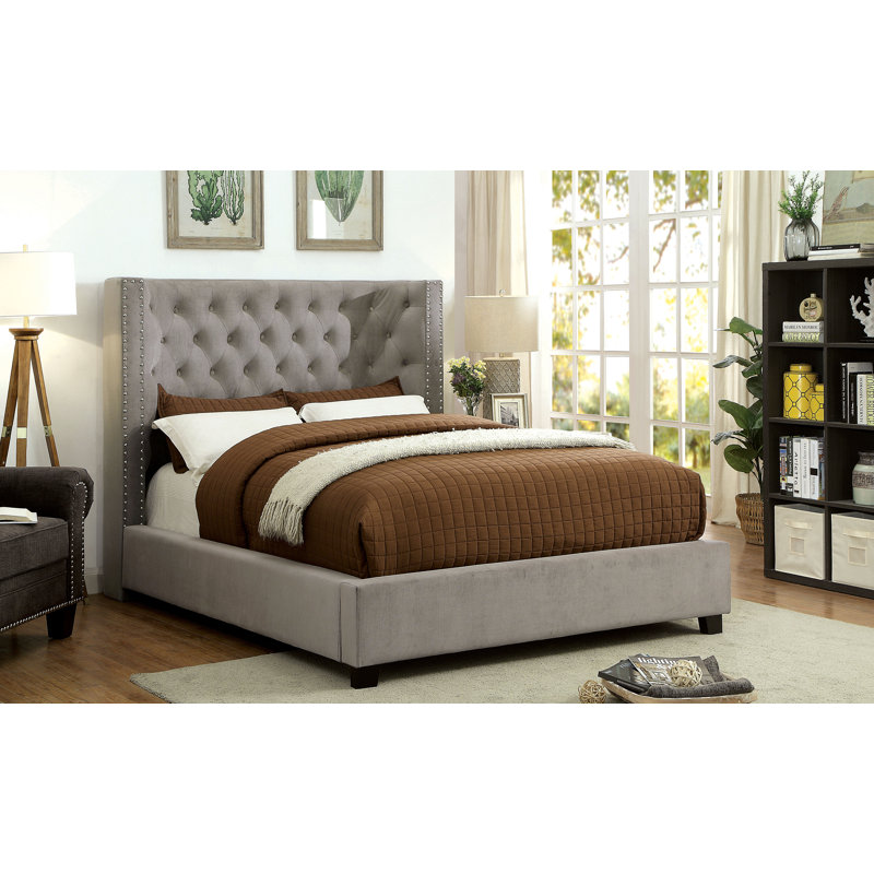 Egista Upholstered Wingback Bed, King, Gray