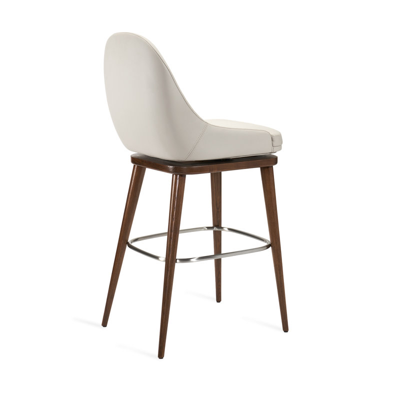 Harper Swivel Bar Stool, Counter Stool (26” Seat Height), Walnut/Satin Nickel, St Tropez Gray