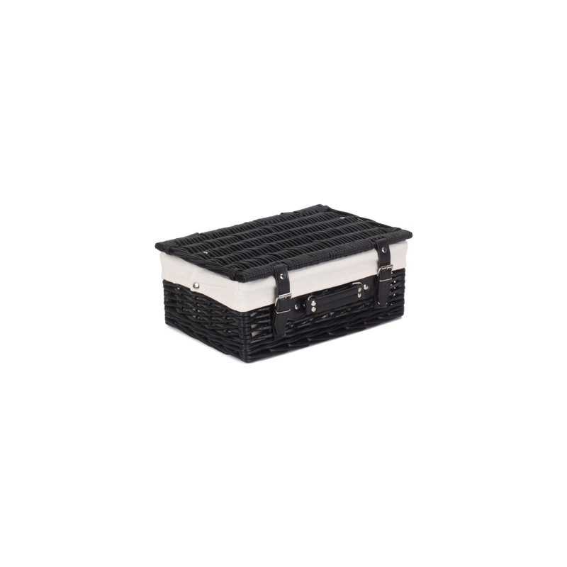 Wicker Hamper Basket with Lining, 15cm H x 36cm W x 26cm D, Black/White