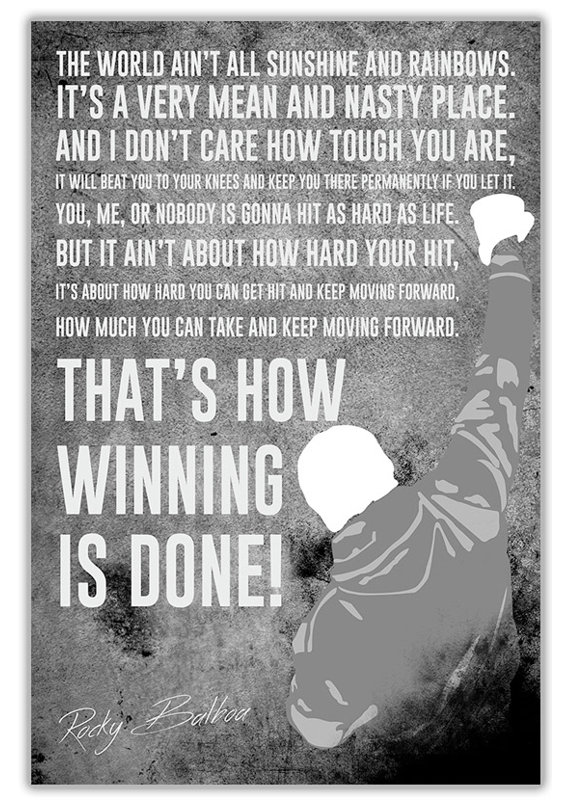 Famous Rocky Balboa Movie Quote Typography on Wrapped Canvas in Grey and White, 60cm H x 40cm W x 1.8cm D