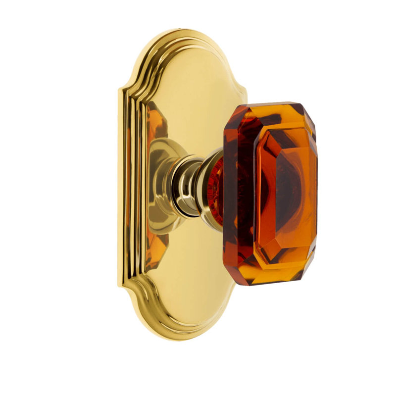Grandeur Arc Plate Double Dummy with Baguette Crystal Door Knob, Polished Brass
