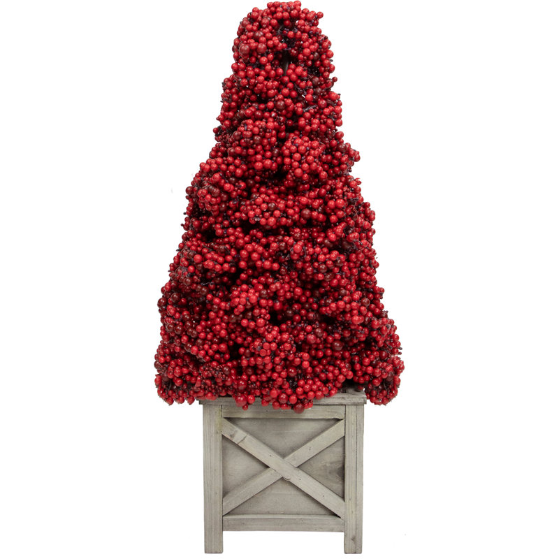 Topiaire de Noël rouge en pot, H 24 po x l 10 po x P 10 po