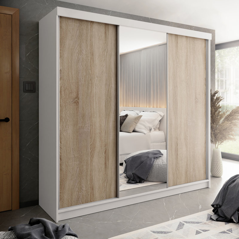 Mahpiya 3 Door Wardrobe, White/Natural