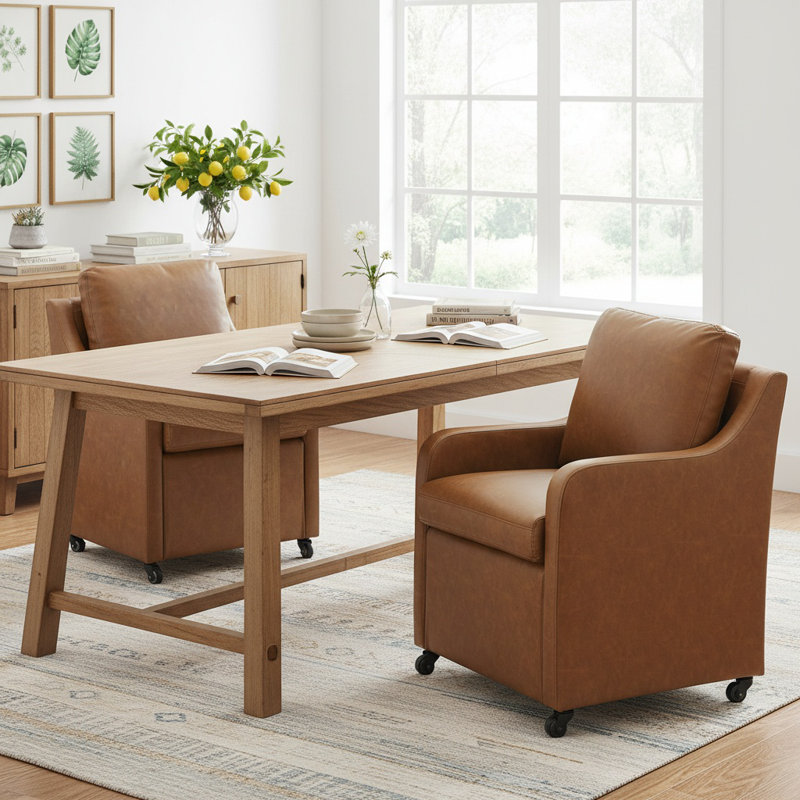 Rolling Dining Chair With Wheels, Brown