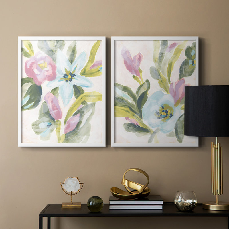 Impression encadrée florale Fresco I-Premium - prête à être accrochée - aucun clou requis - aucun clou requis, Blanc