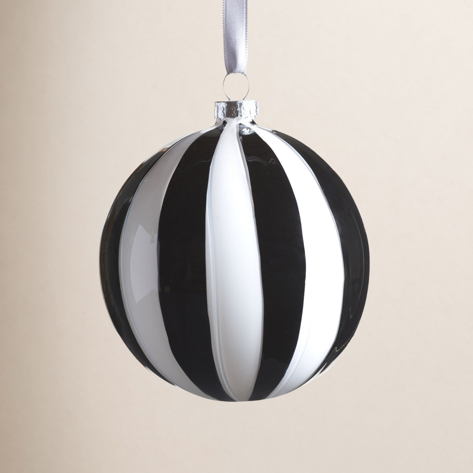 Monochrome Stripe 8-Piece Glass Ornament Set, Ball, 4" H x 4" W x 4" D