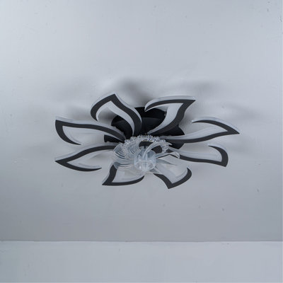 Ventilateur de plafond moderne à 8 pales avec lumières avec télécommande, ventilateur de plafond noir 32 po avec lumière, ventilateur de plafond encastré à 3 vitesses et 6 lumières de couleur pour la cuisine
