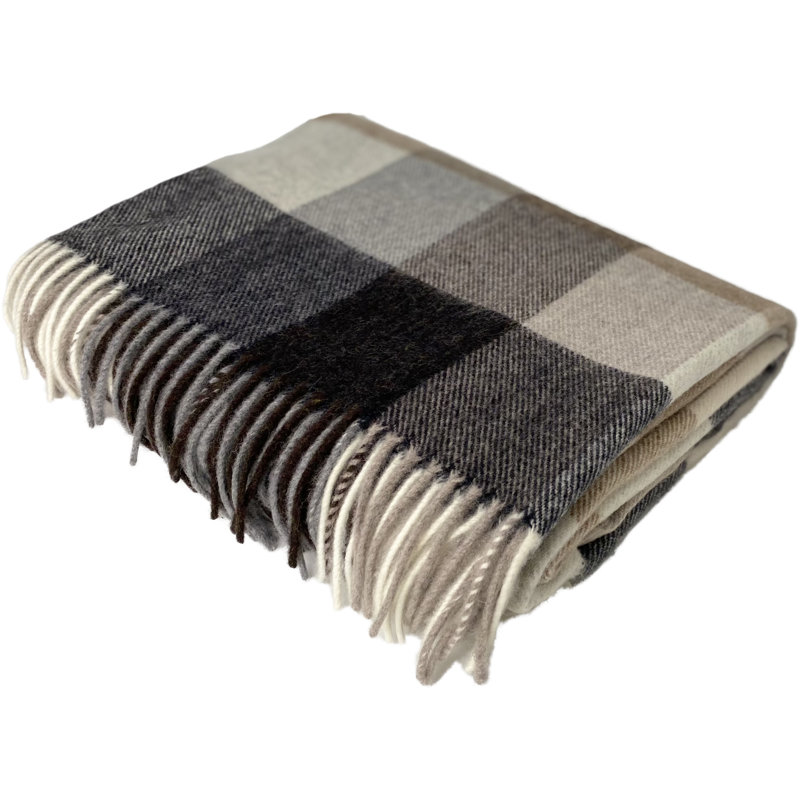 Jeté tissé en laine d'agneau Merino, Noir / gris / beige géométrique
