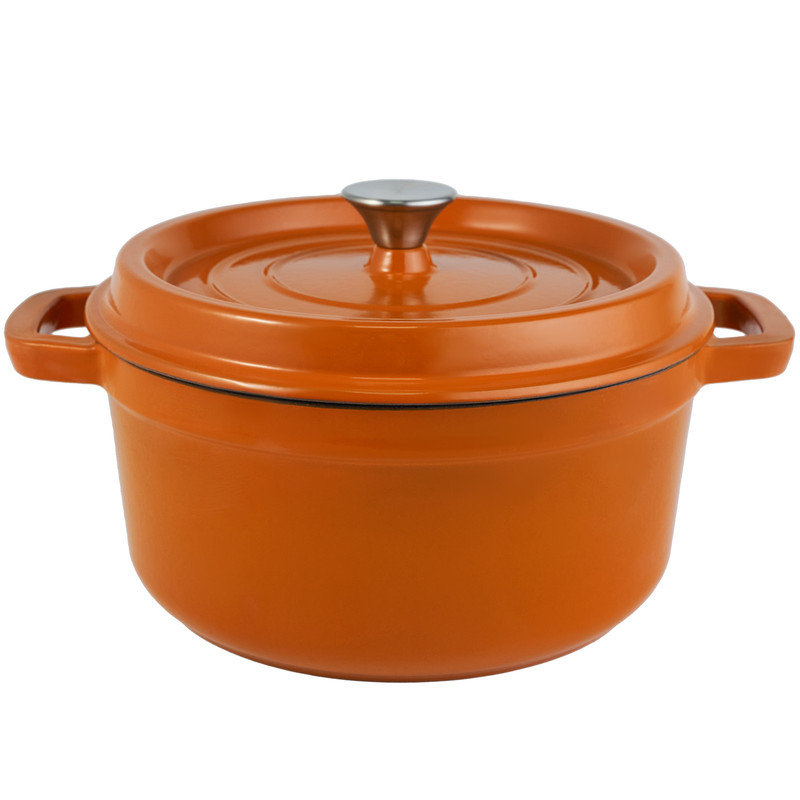 Faitout en fonte émaillée de 6,5 pintes avec couvercle, cocotte en fonte avec deux poignées pour la cuisson du pain, la cuisson, la batterie de cuisine antiadhésive avec revêtement en émail (orange)