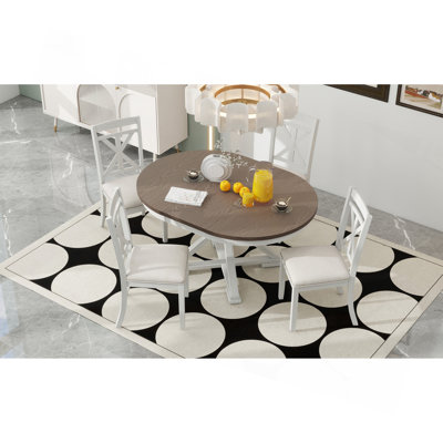 Ensemble 5 pièces de table de salle à manger rétro avec rallonge et 4 chaises rembourrées pour la salle à manger et le salon