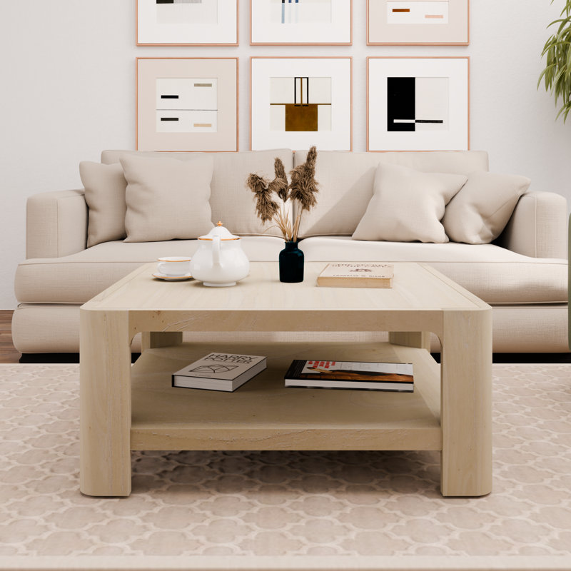 Lai Coffee Table With Open Shelf, Weathered Sand, Weathered Sand