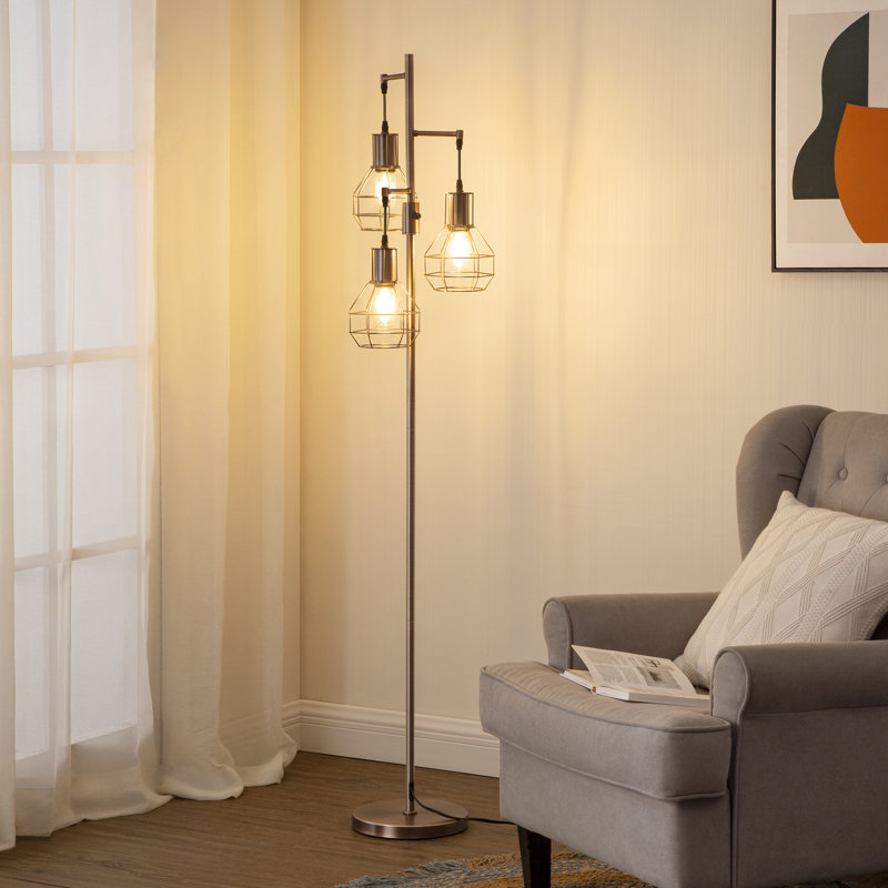 Zakaria 65'' Dimmable Tree Floor Lamp with 3 bulbs included, Antique Red Copper