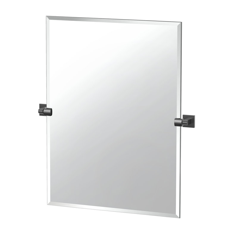 Elevate Modern Rectangle Beveled Frameless Wall Mirror | Bathroom Vanity Mirror, 31.5" H x 23.5" W, Matte Black