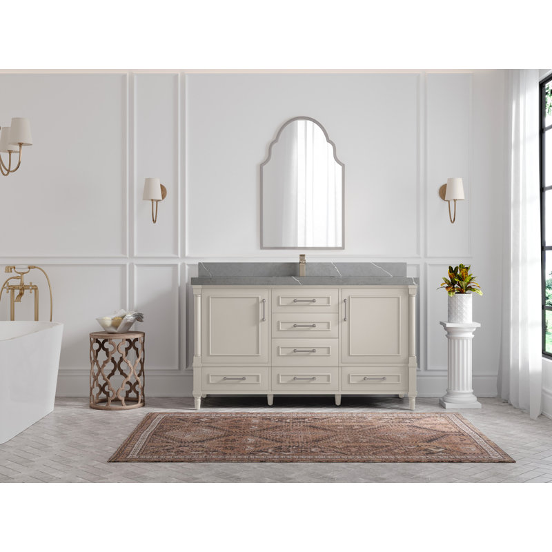Meuble-lavabo simple 60 po avec plateau Aberdeen, Gris Piatra