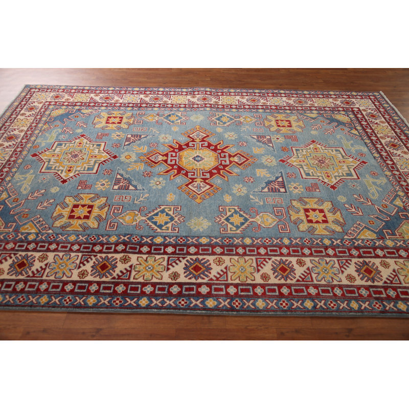 Light Blue Kazak Geometric Area Rug