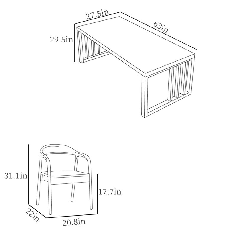 Ensemble de table de salle à manger rectangulaire simple en bois massif, H 29,5 po x L 63 po x l 27,5 po
