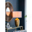 Lampe de table ronde en tôle d'aluminium avec abat-jour en tissu blanc-114904472
