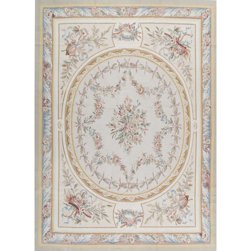 Hand-Knotted High-Quality Beige and Green Area Rug