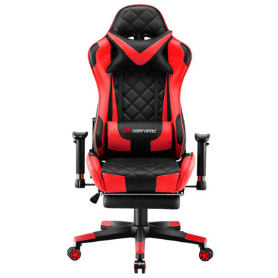 JL Comfurni Adjustable Reclining Ergonomic Faux Leather Swiveling PC & Racing Game Chair with Footrest