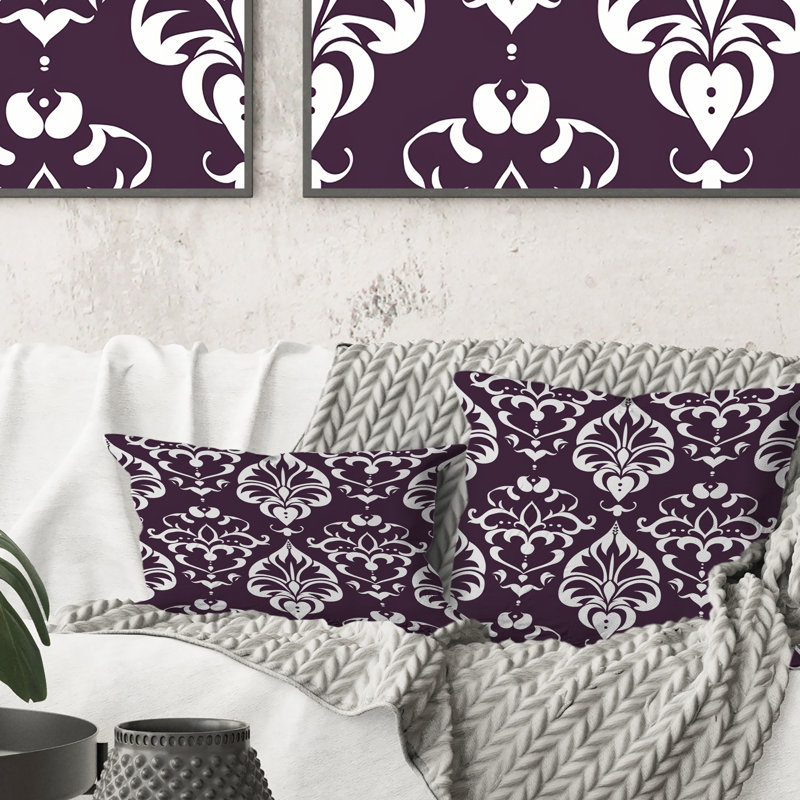 Coussin lombaire mauve blanc damassé Elegance III