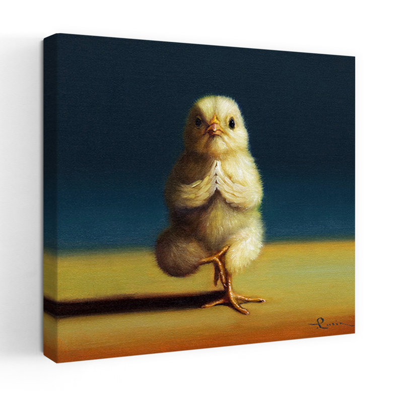Yoga, poussin, arbre, pose, oiseau, art urbain contemporain, H 18 po x l 18 po