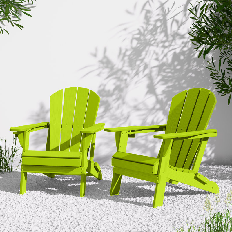 Oversized All-Weather Foldable Adirondack Chair with Cup Holder , Light Green, Set Of 1 