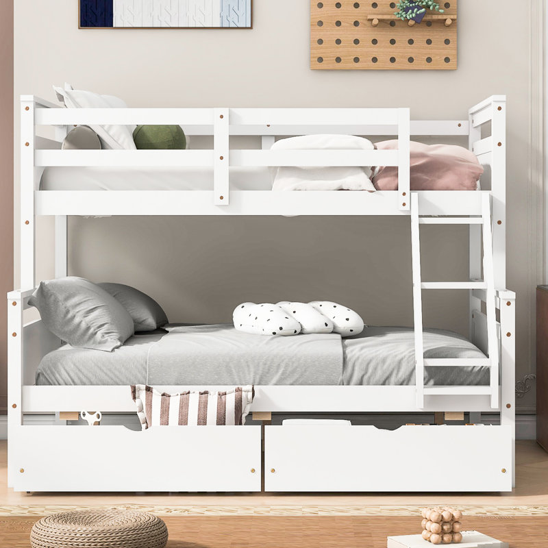 Lit superposé simple au dessus d'un lit double avec 2 tiroirs de rangement, sécuritaire et durable - blanc, sommeil stable et durable