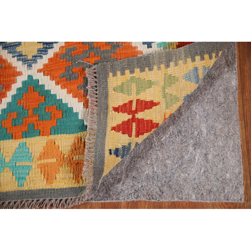 Tapis oriental multicolore en laine Kilim 4 x 6