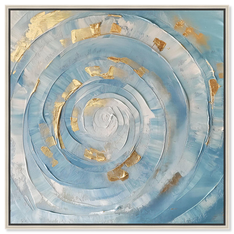 Toile dorée I, art abstrait bleu par Art Remedy, Encadrement argenté, H 41 po x l 41 po x P 2 po