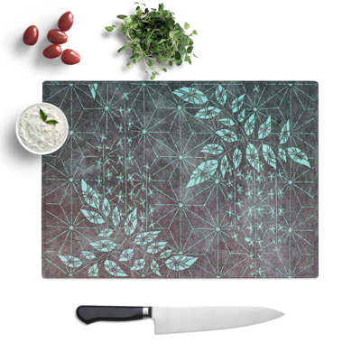 Glass Japanese Geometric Leaf Design Chopping Board