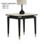 Table de bout contemporaine en noir et blanc avec plateau en pierre frittée et pieds en flèches argentées - ajout élégant