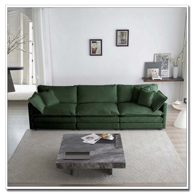Canapé moderne en tissu pour salon, siège profond rembourré de grande taille, Bleu + 2 sièges