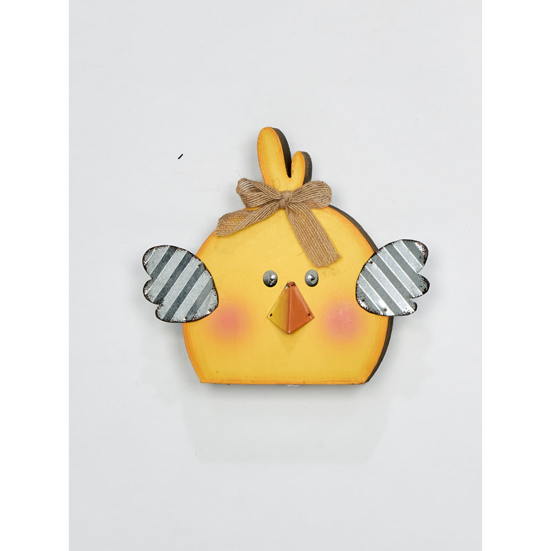 Poussin de bois et de métal, H 7 po x l 7 po x P 1,5 po