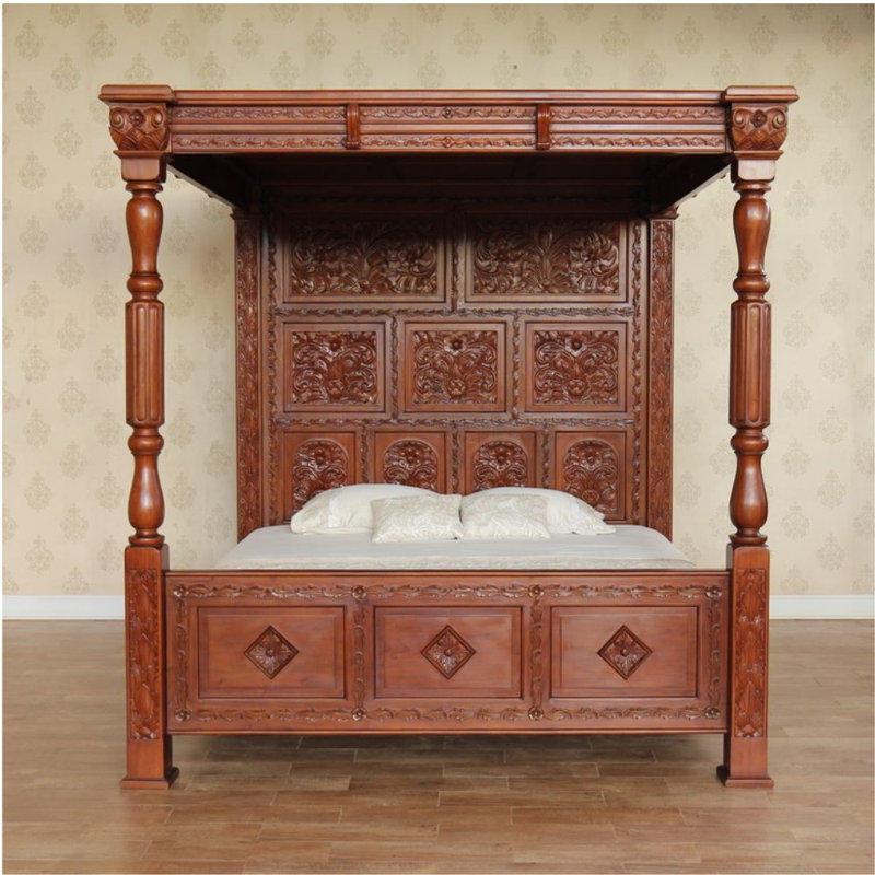 Solid Wood Bed, Wax, Double (4'6)
