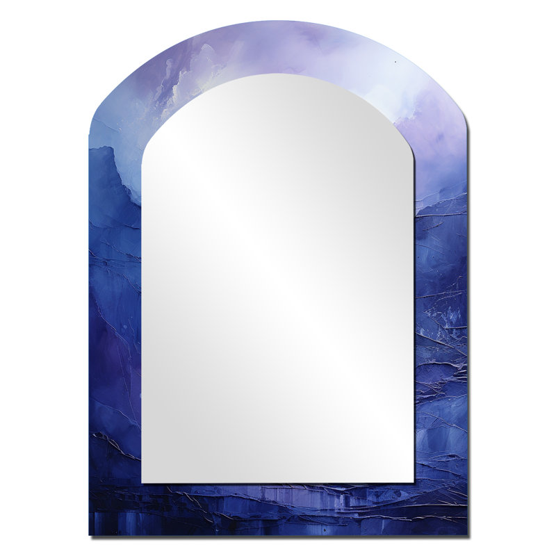 Indigo Dreams I - grand miroir mural asymétrique de paysages, art moderne, impression sur métal, 34 po x 25 po