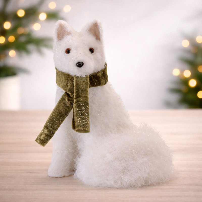 Plush Winter Fox Figurine with Scarf