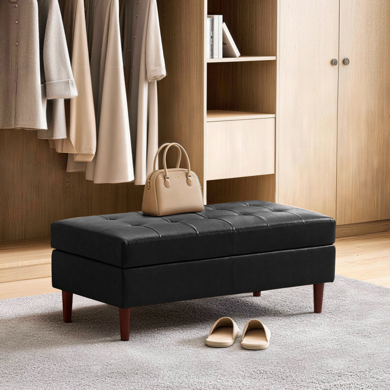 Faux Leather Upholstered Bench, Black