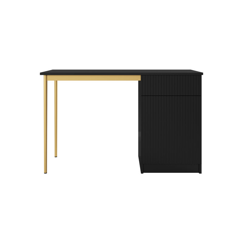 Alfaretta Metal Base Computer Desk, Black/Gold