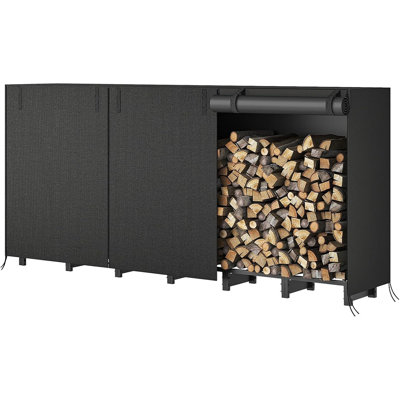 Firewood Rack With Cover, Outdoor Firewood Log Rack, Adjustable Log Holder With Waterproof Cover, Fireplace Wood Storage, Heavy Duty Wood Holder, For Indoor And Outdoor, Black BB02CH02