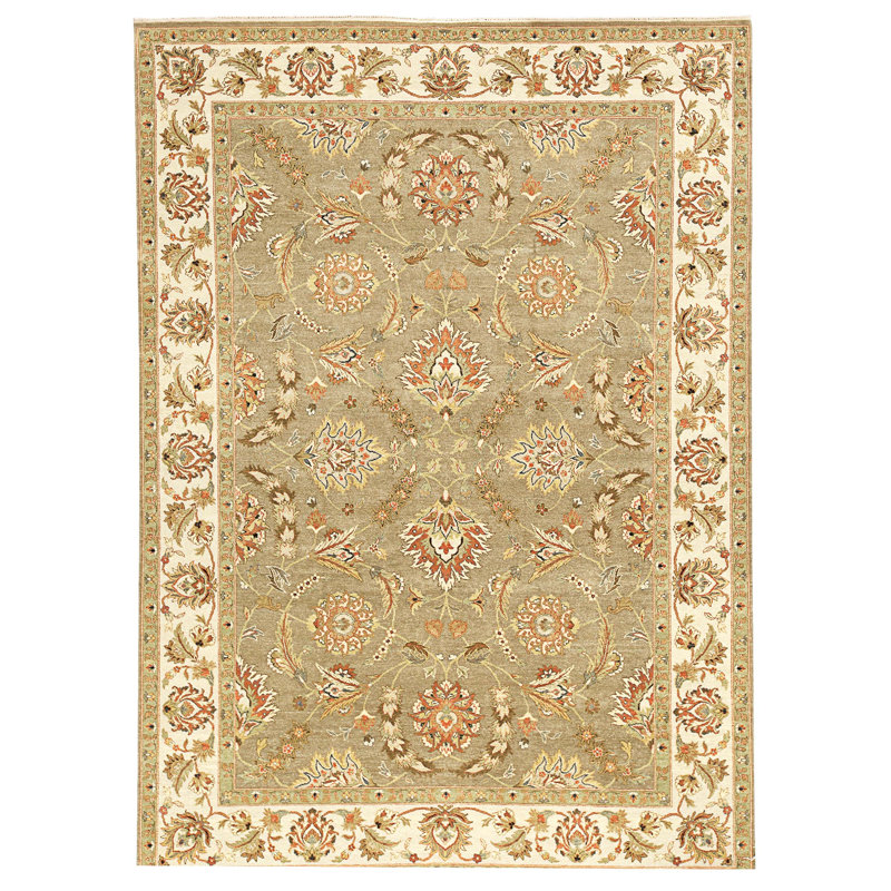 Tapis gris et ivoire noué à la main de haute qualité