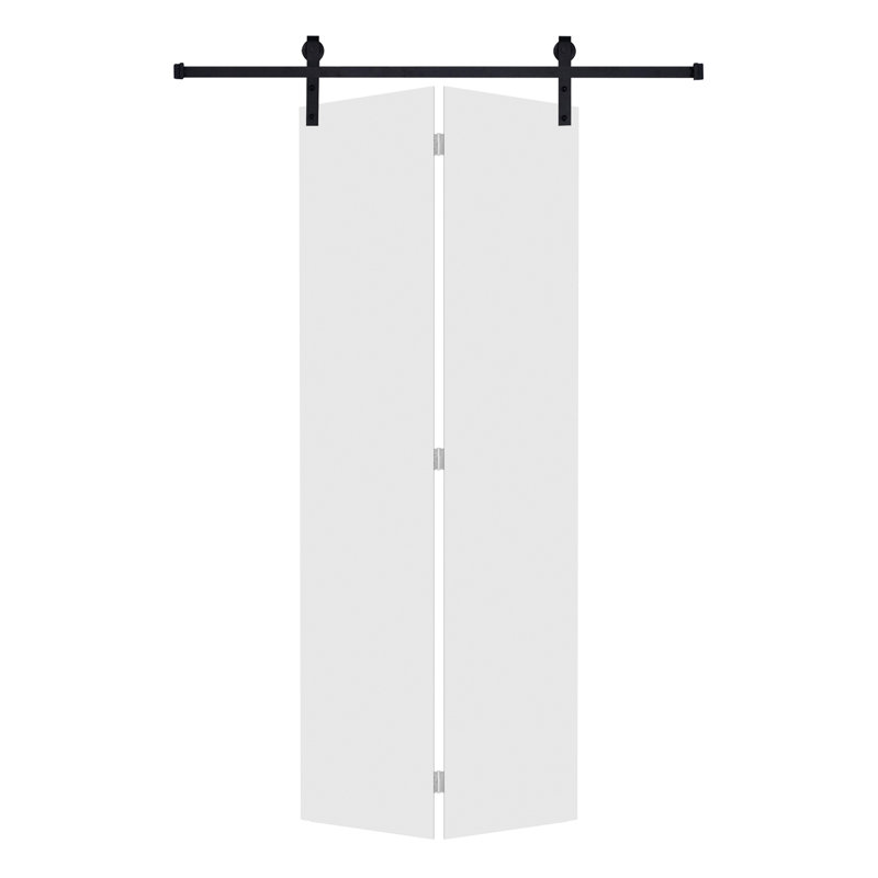 Modern flat panel bi-fold door 84 in. x 84 in. MDF White Barn Sliding Door With Hardware kit, 48 po x 80 po